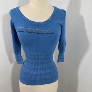 Bebe Top Womens S Blue Rhinestone Glitter Cinch Bella‎ Swan Feminine Y2K